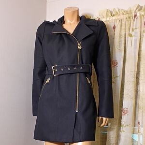 Michael‎ Kors Black Trench Coat with Gold Accents Size M